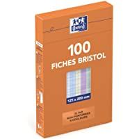 Oxford 100104817 – Funda de 100 fichas Bristol colores cuadros pequeños no perforadas 12-5 x 20 cm varios colores blanco…